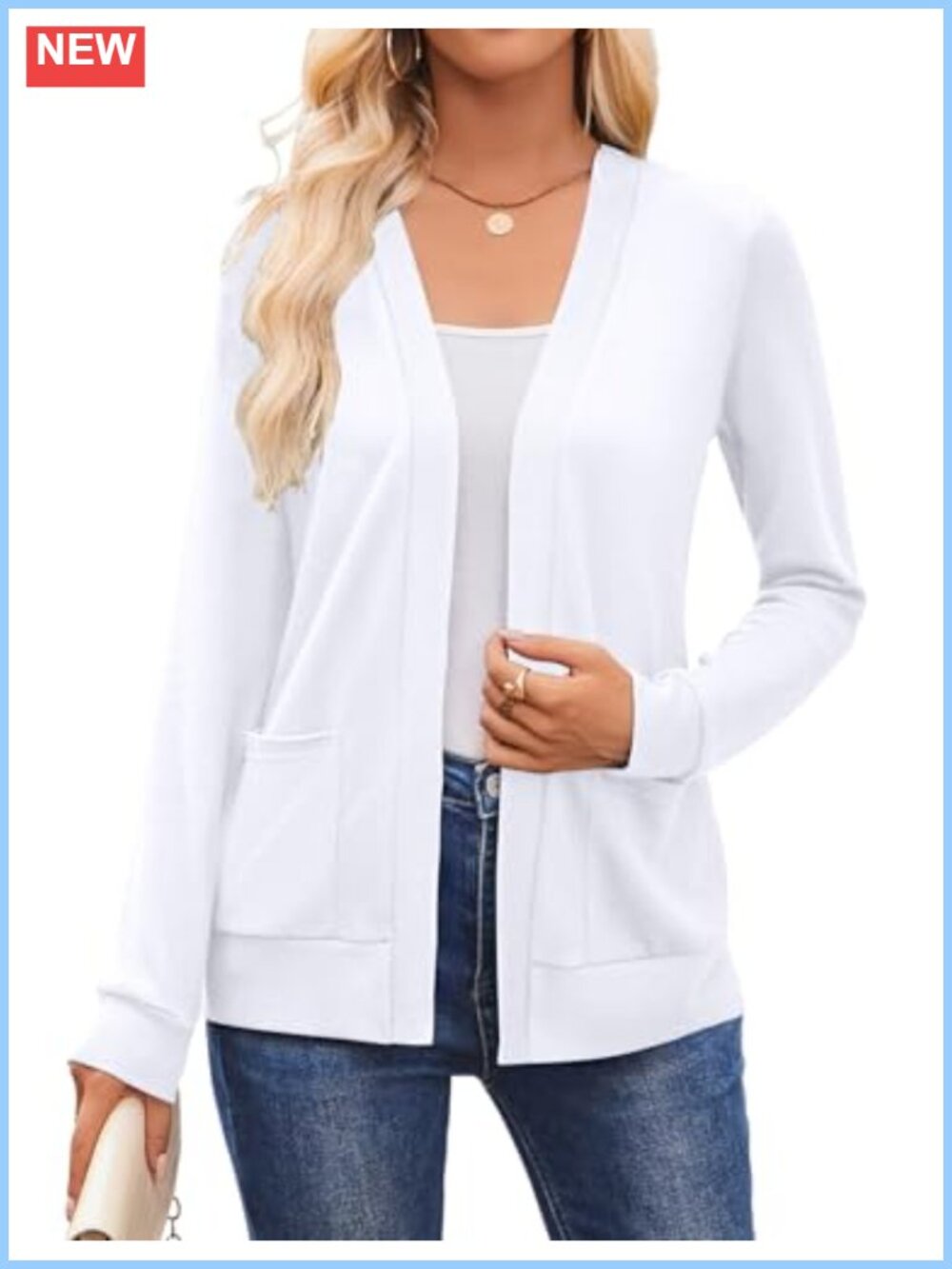 Lightweight Open Front Knit Cardigan Sweater with Pockets Long Sleeve